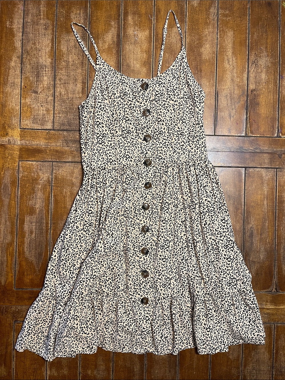 Japna Beige Leopard-Print Spaghetti Strap Mini Dress